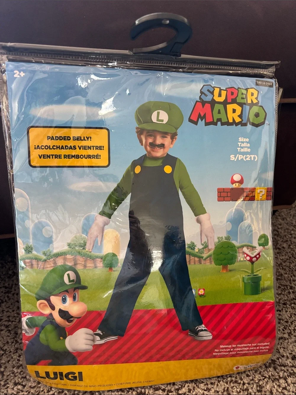 Mario Luigi Halloween Costume 2T Green Jumpsuit, Belly, Hat, Gloves Toddler Boys